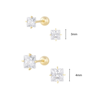 Khuyên Tai Vàng 14KY - Square Cubic Piercing Korean Style - MOON Jewelry