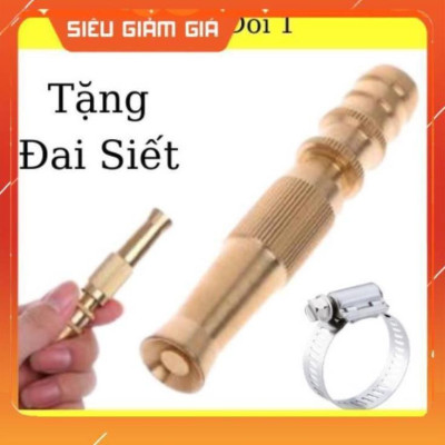 Đầu vòi xịt tăng áp mini bằng đồng phun nước rửa xe, tưới cây tăng áp đa năng có đai siết ống đi kèm 206587