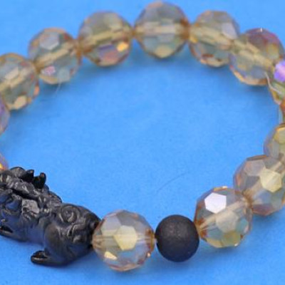 Vòng tay Tỳ Hưu Inox 2 Bi Mix Pha Lê Cắt Giác Nâu 10 ly VFLGNTHEHB10 - Vòng tay thời trang phong thủy