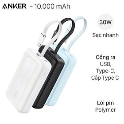Sạc dự phòng Anker Zolo Power Bank 1USB 1Type-C 30W 10000mAh A1688/20000mAh A1689 - Hàng chính hãng