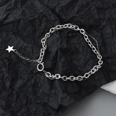 Vòng cổ dây chuyền thép phong cách Âu Mỹ 2 lớp cá tính nổi bật