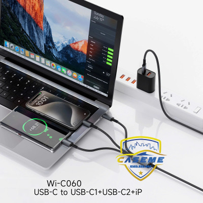Cáp Sạc 66W 3 Đầu USB C sang USB C + USB C + iP TITAN LINK Series Wi-C060 - Hàng Chính Hãng