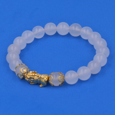 Chuỗi đeo tay Thạch Anh Trắng 8 ly - cẩn Tỳ Hưu Phong thủy inox vàng VTATTHHKV8 - hợp mệnh Kim, mệnh Thủy