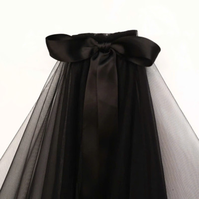 Voan (lúp) Cô dâu và Dạ hội, đi tiệc, sự kiện màu đen đính nơ ruy băng MS: 45533