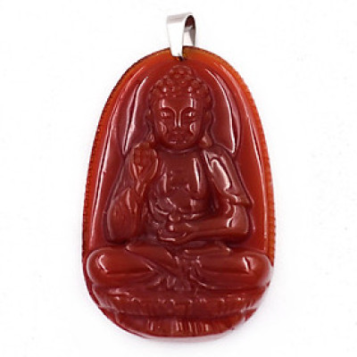 [Tuổi Tuất, Hợi] Mặt Dây Chuyền Phật A Di Đà Đá Mã Não Đỏ Size Nhỏ 3.6cm & Size Lớn 4.5cm- Tặng Kèm Móc Inox - Phong Thủy 868 - May Mắn - Bình An