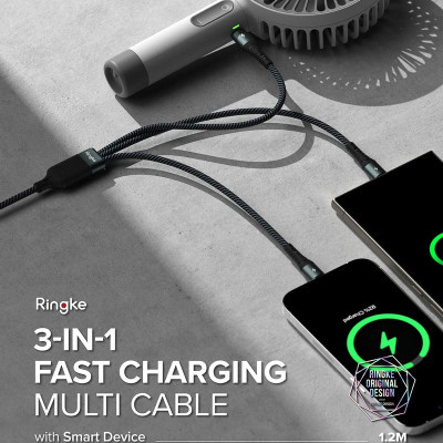 Cáp sạc nhanh đa năng cho điện thoại/tablet RINGKE 3-in-1 Fast Charging Multi Cable 1.2M - Hàng Chính Hãng