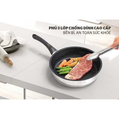 Chảo cạn Inox 5 đáy SUNHOUSE IN28M4, Đường kính 28 cm, Đáy 5 lớp truyền nhiệt tốt, 3 lớp chống dính bền, cao cấp - Hàng chính hãng