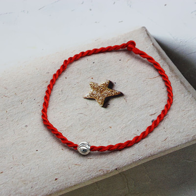 Lắc Tay Nữ Bạc Hiểu Minh LTU528 Chỉ Đỏ Mix Bi Bạc Phay