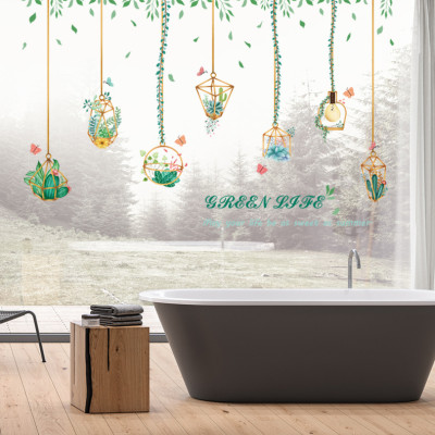 Decal giấy dán tường giỏ hoa xương rồng XC9059