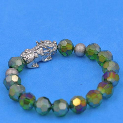 Chuỗi tay Pha Lê Xanh Đa Sắc cắt giác 10 ly Mix Tỳ Hưu inox 2 Bi VFLGXTHTRHB10 - Chuỗi tay thời trang phong thủy