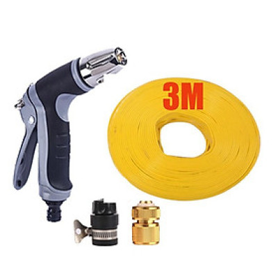 Bộ dây và vòi xịt  tăng áp rửa xe tưới cây 3-5M (cút đồng nối nhựa đen) 206817