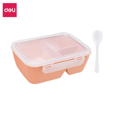 Hộp Đựng Cơm Giữ Nhiệt Văn Phòng 3 Ngăn Deli - Dùng Được Lò Vi Sóng Chống Tràn Hộp Cơm Trưa, Cơm Bento Tặng Kèm Thìa Nhựa An Toàn Học Sinh Văn Phòng