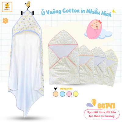 Khăn quấn em bé sơ sinh BABIBOO ủ vuông cho bé vải cotton lớp êm ái ( 80x80cm) BB141