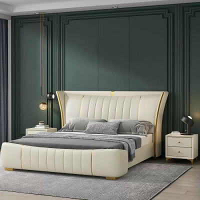 Giường ngủ Juno Sofa hiện đại bọc da cao cấp phối kim loại 