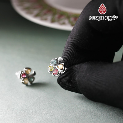 Bông tai cỏ 4 lá tourmaline 11mm - Ngọc Quý Gemstones