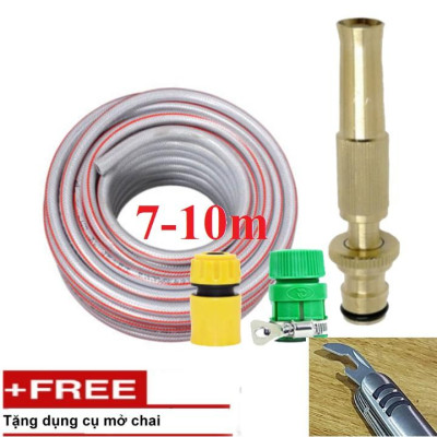 Bộ dây vòi xịt nước rửa xe, tưới cây . tăng áp 3 lần, loại 7m, 10m 206587 cút sập,nối vàng + tặng mở chai