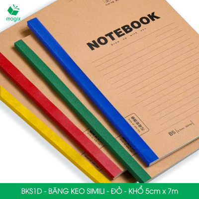 BKS1D - 3 cuộn băng keo Simili khổ 5cm x 7m - Đỏ - Băng dính dán gáy sách, đóng cuốn