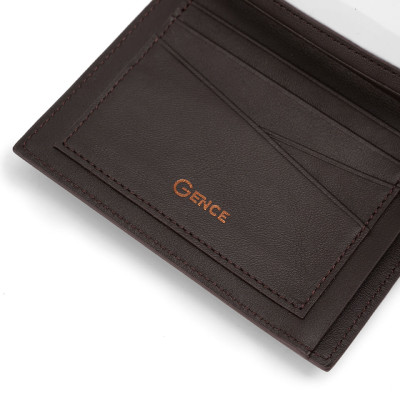 Bóp Da Nam Hàng Hiệu Chính Hãng Ví GENCE C13 Da Bò Cao Cấp Màu Nâu Dáng Dọc