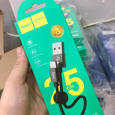Cáp sạc ngắn bọc dù hoco x35 Type c dây dài 25cm 3a - dây sạc cho pin sạc dự phòng andorid cho samsung xiaomi ...vv giao mầu ngẫu nhiên - hàng chính hãng