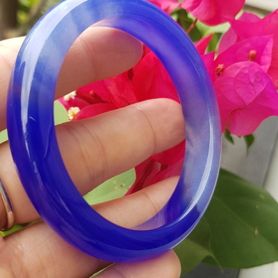Vòng tay Nữ  Bản Hẹ Đá Mã Não Xanh Dương Đậm nhạt 1 bên đều đẹp Vòng tay Ni 52mm x Cao 11mm x dầy 8mm Nữ mệnh Thủy mệnh môch 50kg - 54kg đeo ạ