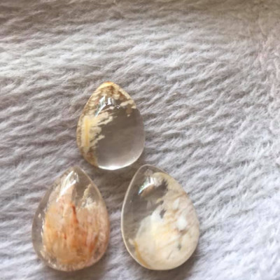 MẶT DÂY CHUYỀN ĐÁ THẠCH ANH ƯU LINH TỰ NHIÊN HÌNH GIỌT NƯỚC MÀU BÔNG TRẮNG VÀNG CAO 23,5MM ĐK 17,5MM