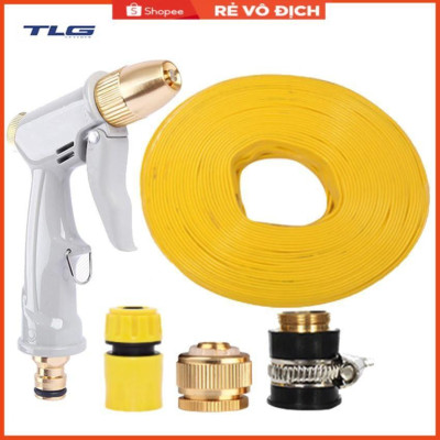 Bộ dây vòi xịt nước tưới cây rửa xe,tăng áp 3 lần, loại 3-5m (cút nhựa nối đồng nhựa) 206846