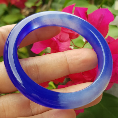 Vòng tay Nữ  Bản Hẹ Đá Mã Não Xanh Dương Đậm nhạt 1 bên đều đẹp Vòng tay Ni 52mm x Cao 11mm x dầy 8mm Nữ mệnh Thủy mệnh môch 50kg - 54kg đeo ạ