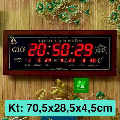 Đồng hồ LED LỊCH VẠN NIÊN khung gỗ  size 72x5x30cm đẹp sang trọng