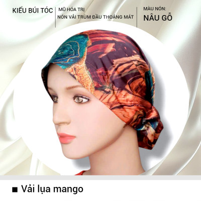 [KIỂU BÚI TÓC-NÂU GỖ] Nón hóa trị vải mềm mát, hút mồ hôi, bệnh nhân ung thư, chemo hat, mũ vải trùm đầu, khăn vải