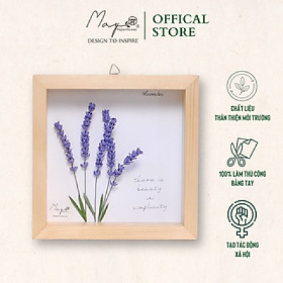 Tranh Hoa Giấy Handmade Trang Trí - Hoa Oải Hương MAYPAPERFLOWER Khung Gỗ Size 19x19cm