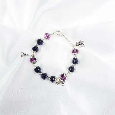 Vòng tay mệnh thủy đá kim xa mix pha lê + tòa tháp, chuồn chuồn  LAT.96