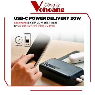 [Mỹ] Sạc dự phòng Energizer UE20055PQ Dung lượng 20000mAh sạc nhanh PD 20W với 9 chứng nhận an toàn - Hàng chính hãng