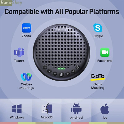 Emeet Luna Plus Kit - Loa Kèm Micro Họp Trực Tuyến, Chống Ồn VoiceIA, Bluetooth 5.0, 8+1 Micrô Dành Cho Nhóm 14 Người- Hàng chính hãng