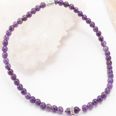 Vòng 2 Line Thạch Anh Tím Phối Charm Bạc (6mm) Ngọc Quý Gemstones
