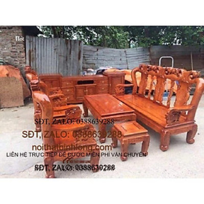 Bàn ghế phòng khách quốc đào tay 12 gỗ Xoan
