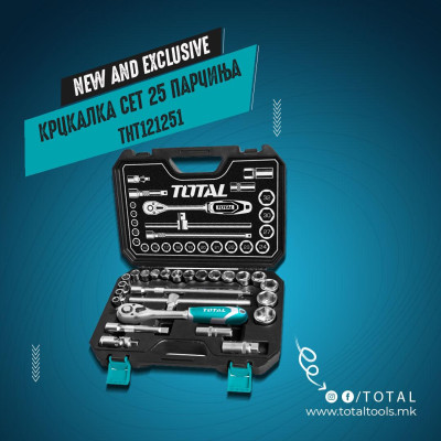 BỘ 25 CÁI SOCKET (1/2 INCH) & CẦN 2 CHIỀU TOTAL THT121251 - HÀNG CHÍNH HÃNG