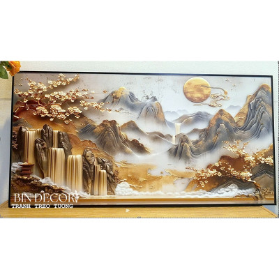 (ẢNH THẬT) Tranh treo tường núi non hùng vĩ tranh phòng khách phong thủy quà tân gia
