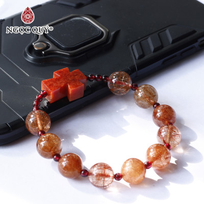 Vòng chuỗi mân côi thạch anh tóc đỏ thánh giá cẩm thạch huyết - Ngọc Quý Gemstones