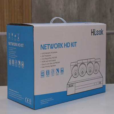 Bộ Camera IP HILOOK IK-4042BH-MH/P Độ Phân Giải 2MP FullHD, Gồm 1 Đầu Ghi Hình Hỗ Trợ 4 Cổng POE, 4 Camera,  4 Bộ Dây Tín Hiệu, 1 Dây HDMI - Hàng Chính Hãng