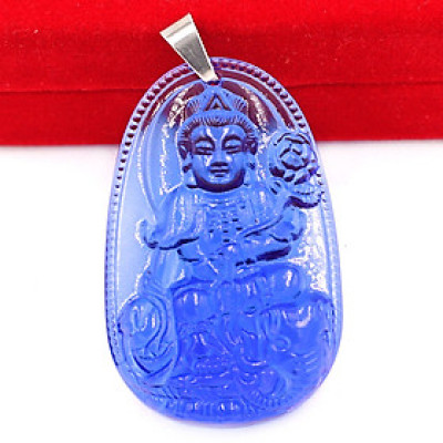 Mặt phật Phổ Hiền Bồ Tát thủy tinh xanh dương 3.6cm - phật bản mệnh tuổi Thìn, Tỵ