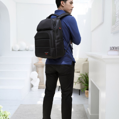 Balo laptop KINGBAG MARCUS 15”, nhiều ngăn sức chứa lớn, tích hợp USB, trượt nước, đai buộc vali, màu đen - Hàng chính hãng