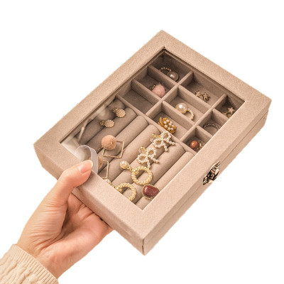 Hộp đựng trang sức to  trong suốt bằng nhung ,  có khóa  cao cấp , chống bụi , chống oxy hóa đẹp và tiện dụng