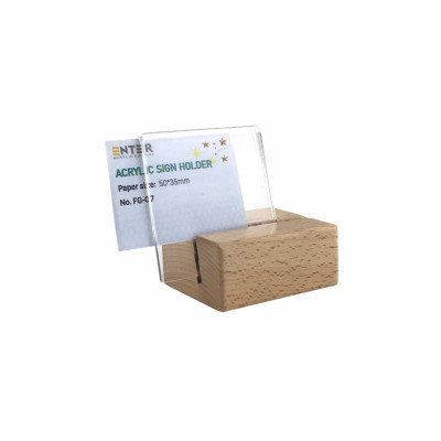 Kệ mica 1 mặt đế gỗ Enter FG-07 50x35mm, Kệ thông tin sản phẩm, Standee mica để bàn, Bảng quét mã QR Code