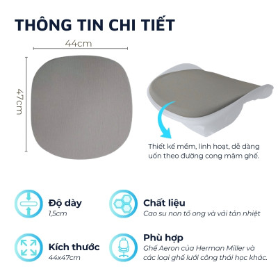 Đệm ngồi cao su non tổ ong và vải tản nhiệt DandiHome cho ghế công thái học