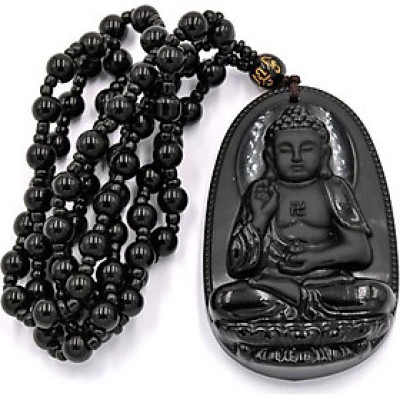 Vòng cổ Phật A Di Đà đá thạch anh đen 6 cm MDS7