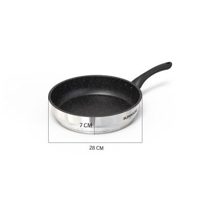 Chảo cạn Inox 5 đáy SUNHOUSE IN28M4, Đường kính 28 cm, Đáy 5 lớp truyền nhiệt tốt, 3 lớp chống dính bền, cao cấp - Hàng chính hãng