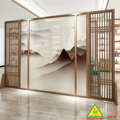 Bình phong gỗ khung tranh cắt CNC cho phòng khách, nhà bếp, nhà hàng, spa CNC04 - Nội thất lắp ráp Viendong Adv