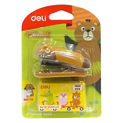 Bộ Bấm Kim + Kim 10 - Deli 0452 - Mẫu 3 - Màu Nâu