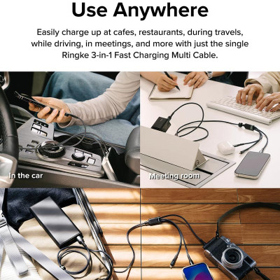 Cáp sạc nhanh đa năng cho điện thoại/tablet RINGKE 3-in-1 Fast Charging Multi Cable 1.2M - Hàng Chính Hãng