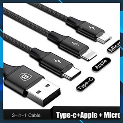 Cáp sạc nhanh 3A Baseus Rapid kết nối 3 đầu Type-C /Micro/ iPhone dây siêu bền cho Smartphone ( 3 màu ) - Hàng chính hãng
